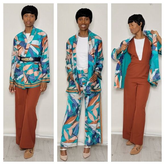 NWT Nine West Printed Satin Tie Waist Jacket - Picture 11 of 11